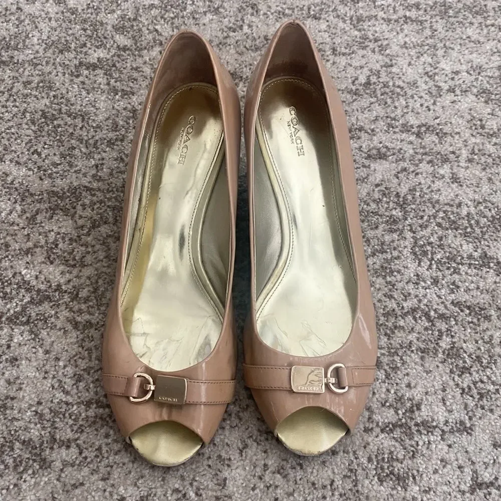 Coach Tan Wedge Patent Leather Shoes 1-